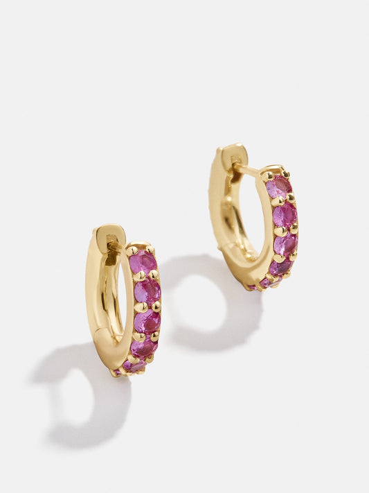 18K Gold Vermeil Birthstone Huggie Earrings - Rose